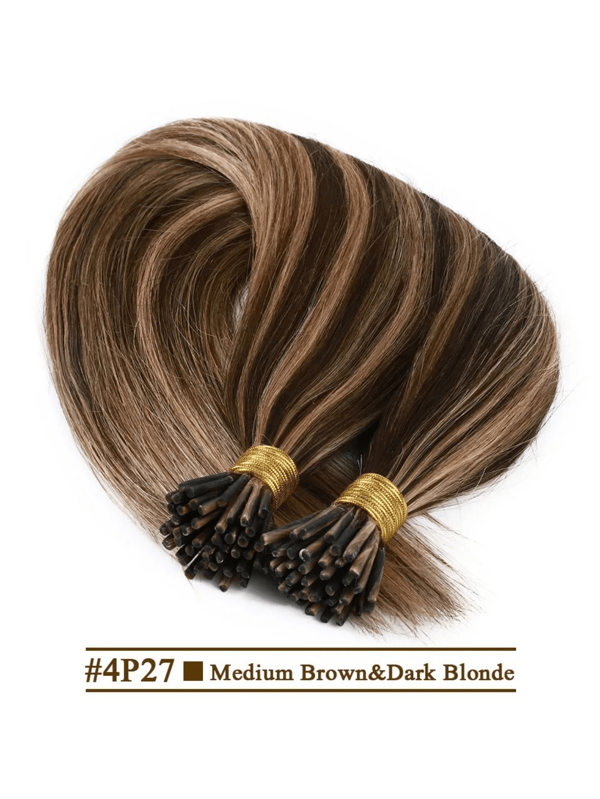 Echthaar Extensions I-Tip gerade, natürliche menschliche Keratin Kapseln Haarverlängerung Set, Farbe braun blond, 30g/Packung