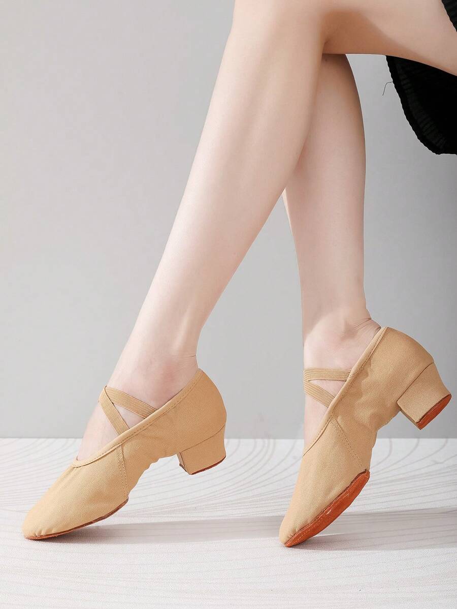 Latin Dance Shoes Women's Satin Tan Open-Toe Ballroom Heels With