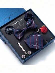 AlanKing 1set Orange Necktie, Pocket Square, Cufflinks, Boutonniere Suit For Men, Wedding Party Formal Gift Box Christmas