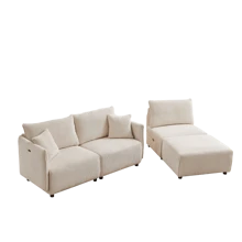 106" Multi-Module Combination Style Sofa For Living Room, Bedroom And Other Lounge Spaces, Modern Minimalist Corduroy Combination Sofa With 2 Comfort Cushions With USB And C Charging Ports, Beige