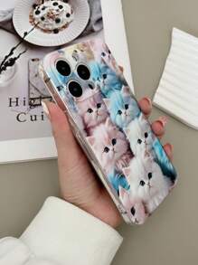1 pièce Étui de protection en TPU à motif de chat minimaliste cerise, compatible avec les modèles Apple, Samsung, Pixel 6a 5G