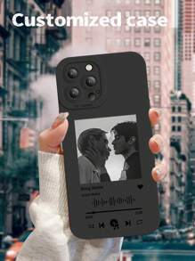 1 pieza Funda de teléfono personalizada con reproductor de música, diseño de foto y nombre de texto, cojín de aire absorbente de golpes transparente, compatible con iPhone 17 Air 16 15 14 13 12 11 Pro Max, Galaxy S25 24 23 Ultra FE A55 54 35, accesorios de Halloween 2025, Teléfonos celulares y accesorios, versión internacional, no la versión nacional - Negro - Ver 4