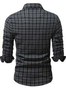 Men's Button-Front Long Sleeve Plaid Casual Shirt, Fall - Grey - View 2