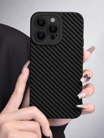 1pc Popular Simple Checkerboard 2D Pattern Matte Black Soft Silicone Phone Case, Compatible With Apple, - A Great Gift For Friends, Family, Couples Waterproof Shockproof Anti-Fall Scratch Resistant