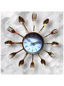 CUTLERY SHAPED WALL CLOCK, CLASSIC WALL CLOCK, GIFT, MODERN DETAILS - Gold - View 1