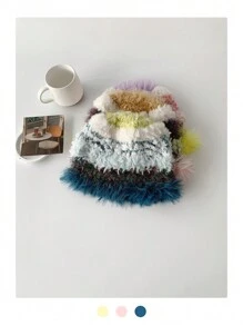 1 件女式彩虹扎染条纹毛边针织渔夫帽，韩式无檐便帽，适合冬季秋季日常佩戴 - 彩色 - 查看 1