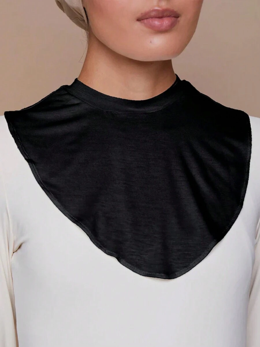 1pc Stretch Modal Fake Collar Cover Neck Shawl Solid Color Undershirt Versatile Accessory, Can Be Used As Sun Protection - Black - View 1