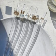 1 bộ ống hút thủy tinh trang trí thiết kế đẹp mắt, ống hút thủy tinh tái sử dụng đựng nước ép, đồ uống lạnh, sữa và đồ dùng tiệc tùng làm quà tặng Giáng sinh - phong cách 1 - Xem 1