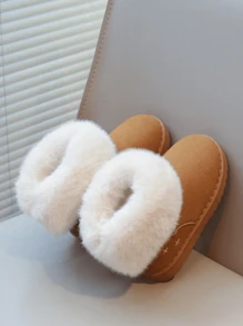 1 Pair Girls Solid Color Fabric Snow Boots, Round Toe, Thermal Lined, Anti-Slip, Suitable For 3-12 Year Old Girls In Autumn/Winter Seasons - Brown - View 5