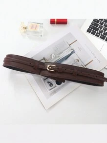 Simple Style Metal Buckle Belt For Coats And Dresses Two Usages Halloween Summer, School Fall, Autumn, Halloween - Coffee - View 4