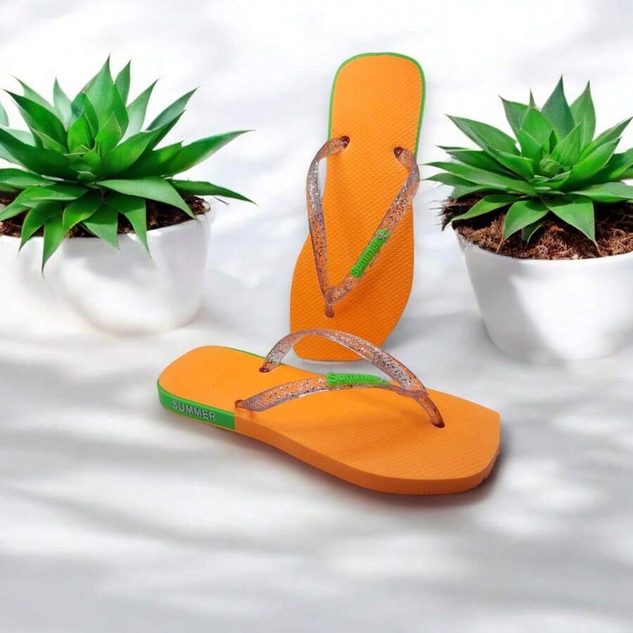 Lightweight And Comfortable Women's Flip Flops Perfect For Everyday Wear - Cam với xanh - Xem 1