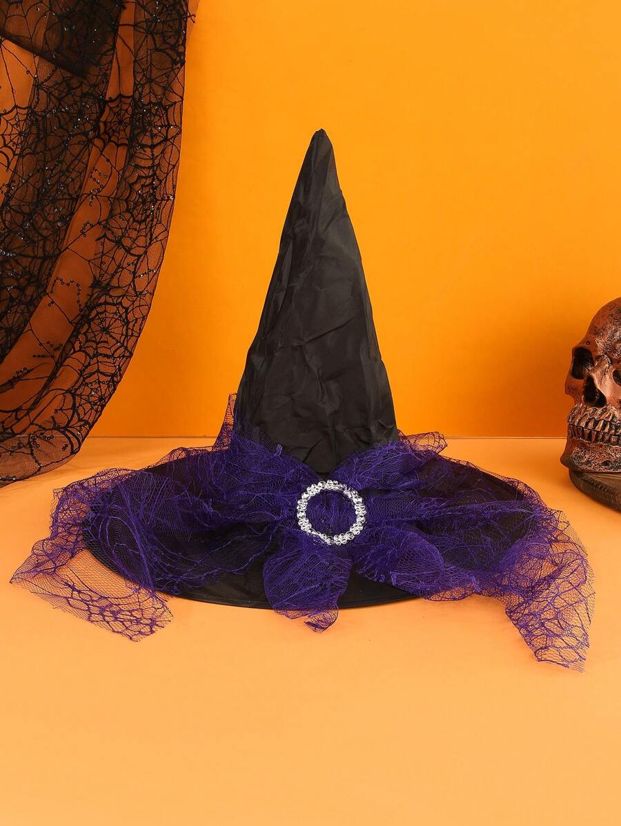 1pc Polyester Witch Hat With Veil Headpiece For Halloween Costume