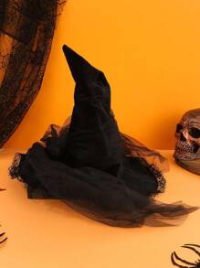 1pc Polyester Witch Hat With Veil Headpiece For Halloween Costume
