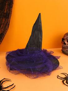 1pc Polyester Witch Hat With Veil Headpiece For Halloween Costume