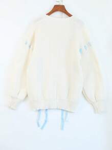 Áo khoác cardigan rộng màu trắng có dây vá màu xanh - trắng - Xem 4