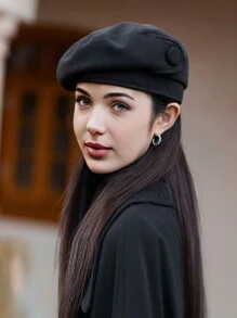 1 件女式秋季纯色波西米亚派对休闲可爱优雅复古街头帽子，复古风格贝雷帽适合日常户外素描 - 彩色 - 查看 3