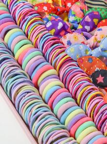 260pcs/Set Girls Simple Basic Princess Hair Scrunchies, Rabbit Ear, Bow Hair Ties, Hair Accessories Combo Set, Suitable For Daily Use And Gift - Multicolor - View 3
