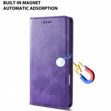 紫色手机壳，钱包式翻盖手机壳，防震手机壳+支架+做工精良+全套配件，兼容苹果16 Pro Max/S24 Ultra/红米Note 13 Pro；也兼容苹果11/12/13/14/15 Pro Max、S24 Ultra、OPPO、vivo、红米Note 11/12/13 Pro - 仿皮材质，防水防摔防刮，全包式保护壳 - 紫色 - 查看 4