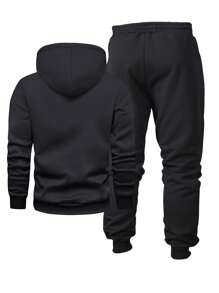 Bộ 2 áo hoodie in hình trái tim và quần cạp rút cho nam, dáng ôm vừa vặn, nhẹ, thích hợp cho các buổi đi chơi mùa xuân/thu, quà tặng cho chồng/bạn trai, ngày lễ - màu đen - Xem 2