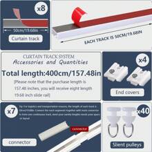Easy-Install Self-Adhesive Curtain Track Set - Universal Installation On Ceiling And Side Of Curtains, No Drilling Required, Hidden Sliding Track For Bathroom And Household Curtains (Non-Flexible) Home Bathroom Decor Fall Decor Bathroom Accessories Back To School