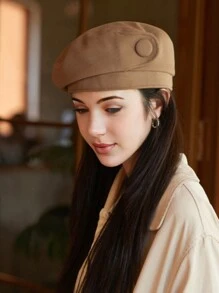 1 件女式秋季纯色波西米亚派对休闲可爱优雅复古街头帽子，复古风格贝雷帽适合日常户外素描 - 彩色 - 查看 11