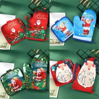 2 piezas/Set Guantes de cocina aislantes Almohadilla navideña alegre Guantes para microondas para cocinar Soportes para hornear BBQ Horno Agarradores Manoplas de horno Almohadilla portavaso