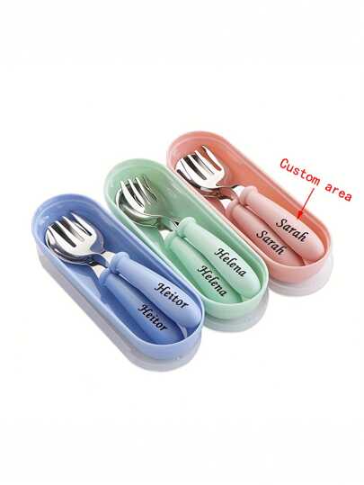 Customized Logo & Text Cartoon Stainless Steel Cutlery Set - 2pcs Fork & Spoon Case For Kids Christmas Gift Space-Saving Stylish, Adorable, Colorful Custom, Personalized, Unique Ideal Gifts For Her Friends, Son, Daughter, School Students, Workers, Kids School, Home, Office,Home Refresh,Multi-Functional,Durable,Ornamental,Reusable,Exquisite,Stylish,High-Quality,Colorful,Modern,Custom,Personalized,Unique,Ideal Gifts For Him,Ideal Gifts For Her,Boyfriend,Dad,Girlfriend,Mom,Family,Friends,Tea Room,Home,Garden,Office,For Anniversaries,For Valentine's Day,For Mother's Day,For Birthdays,For Father's Day,For Graduation,For Weddings,For Housewarming,Home & Living,Christmas Home Atmosphere,Souvenirs,Reusable,Adorable,High-Quality