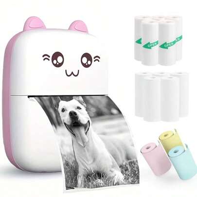 Mini Printer Portable, Pocket Thermal Printer With Thermal Rolls Paper, Wireless Smart Printer For Photo Picture Office Receipt Label Note QR Code Inkless Printing With IOS Android APP:Fun Print Connection,Halloween DIY Tape Decoration,Christmas Gift Back To School