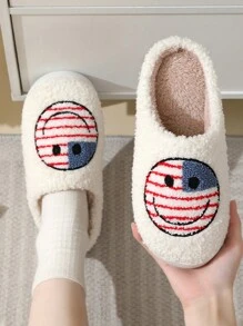 Women's Cute Cartoon Smiling Face Fabric Slippers, Thick Sole Wear-Resistant Warm Home Slippers, Christmas Gifts, Autumn/Winter