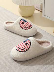 Women's Cute Cartoon Smiling Face Fabric Slippers, Thick Sole Wear-Resistant Warm Home Slippers, Christmas Gifts, Autumn/Winter