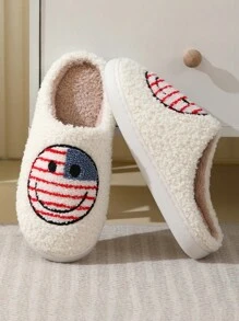 Women's Cute Cartoon Smiling Face Fabric Slippers, Thick Sole Wear-Resistant Warm Home Slippers, Christmas Gifts, Autumn/Winter
