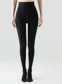 1pc Women's Black Leggings, Black Vertical Stripes Pantyhose, Spring And Autumn Commuting Versatile Black Tights