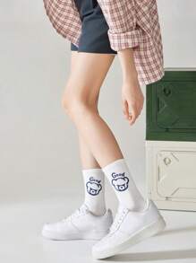 7 Pairs Random Assorted Men's Crew Socks, Striped Fashion Lettering Sports Basketball Socks, Suitable For All Seasons, Best Quality, Regular Thickness, Breathable & Absorbent - Multicolor - View 2