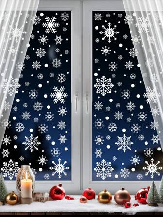 480pcs Christmas Window Clings, Snowflake Window Stickers, Static Cling Christmas Window Decorations For Christmas Party