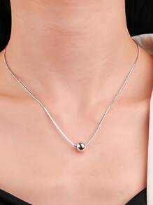 1pc S925 Sterling Silver Minimalist Small Ball Pendant Necklace For Women, Adjustable Length Cute Ball Bead Choker Necklace, Dainty Jewelry For Daily Wear, Girlfriend Gifts, Anniversary, Holiday. Random White, Red, Black Packaging Boxes. - Silver - View 1