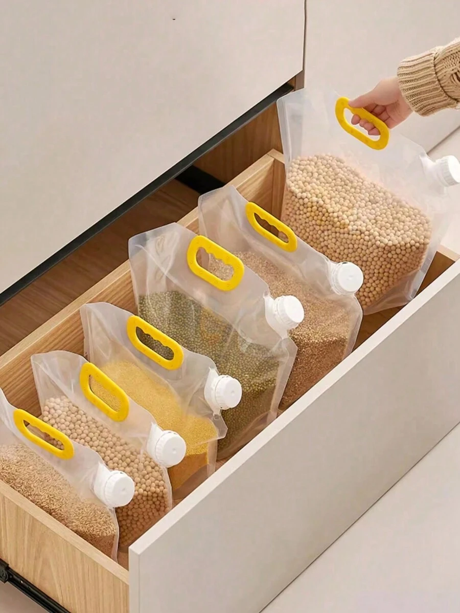 10pcs/5pcs透明食品储存密封袋厨房防潮防虫保鲜袋便携真空密封袋杂粮密封袋 - 彩色 - 查看 1