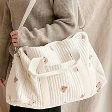 2024 Neue koreanische bestickter Reisetasche, Gepäcktasche mit großer Kapazität, leichte Aufbewahrungstasche, Schultertasche Boston Bag mit Bären Design, Schultasche, Schul-Accessoires, Schulsachen