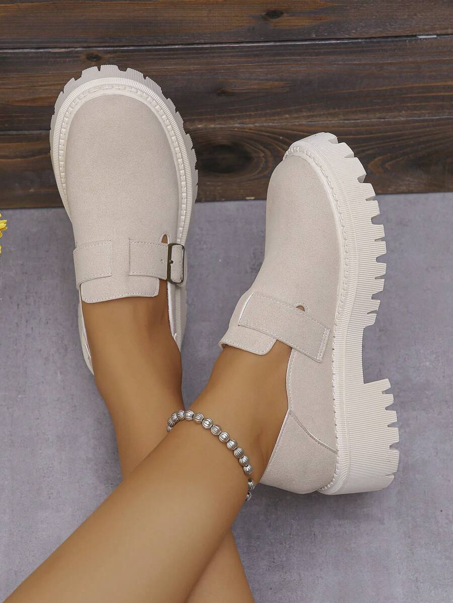 厚底英式黑色玛丽珍鞋，女式一脚蹬乐福鞋，2024 年新款