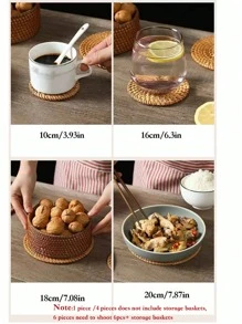 1pc/4pcs/6pcs Handmade Rattan Woven Placemats, Minimalist Japanese Style Round Brown Heat-Resistant Coasters, Suitable For Dining Table, Coffee Table