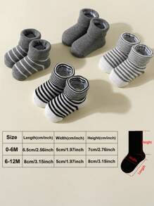 4pairs Infant Socks Solid & Stripe Crew Socks Comfortable & Warm Daily Wear - Multicolor - View 2