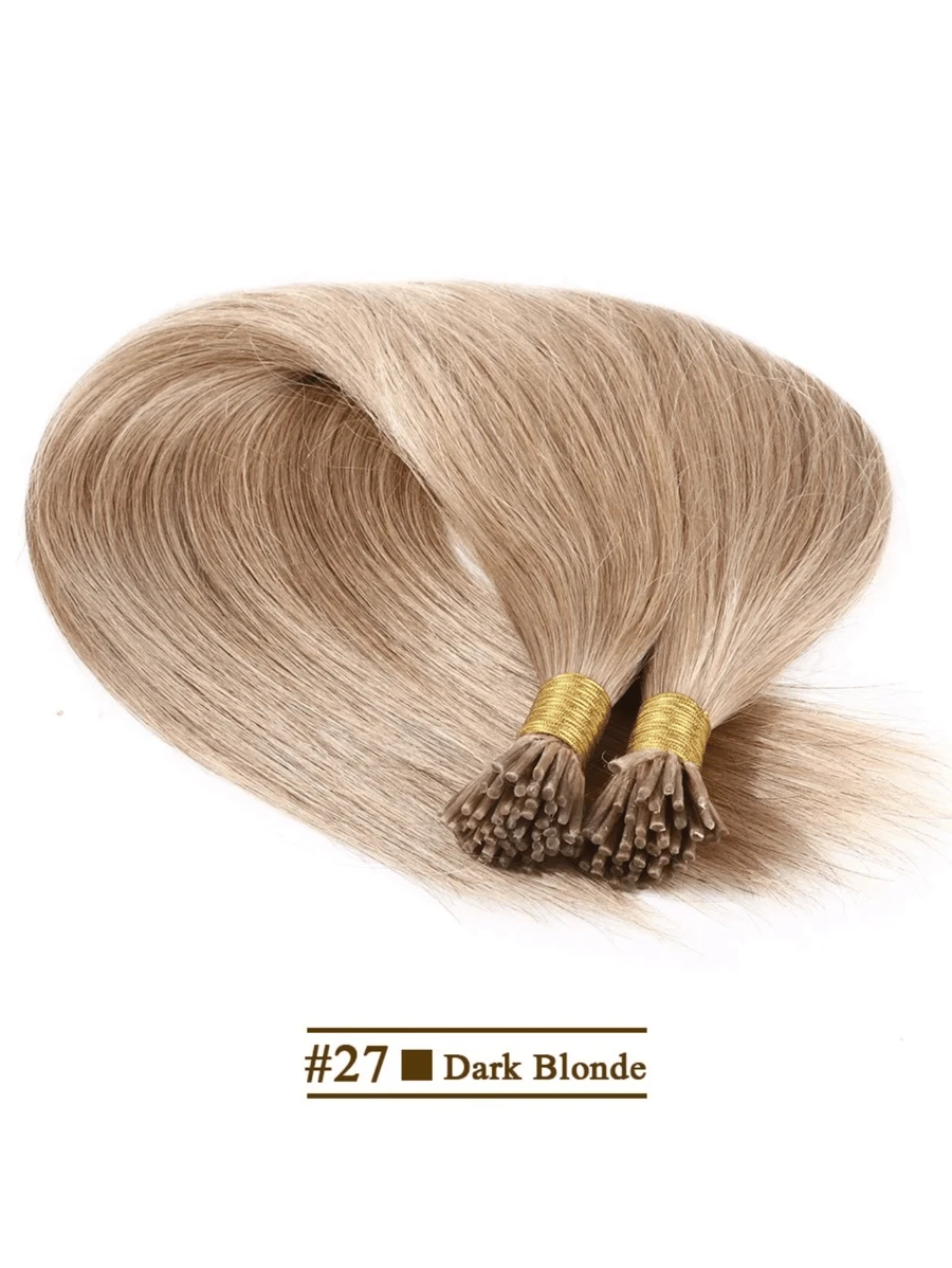 Kercsityn Straight I Tip Hair Extensions Natural Real Human Fusion Hair Extensions Set Keratin Capsule Brown Blonde Color 30g/Pack