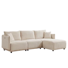 106" Multi-Module Combination Style Sofa For Living Room, Bedroom And Other Lounge Spaces, Modern Minimalist Corduroy Combination Sofa With 2 Comfort Cushions With USB And C Charging Ports, Beige