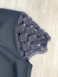 Women's Short Sleeve Evangelical Lace Blouse With Bow No. 9 - 黑色 - 查看 3