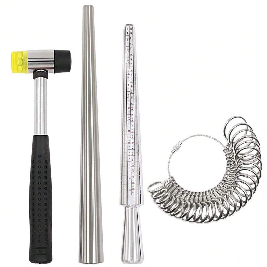 4 szt./zestaw miarka do pierścieni 25 mm gumowy młotek do regulacji pierścieni zestaw narzędzi naprawczych do wyrobu biżuterii pomiar rozmiaru palca