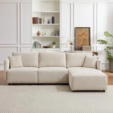106" Multi-Module Combination Style Sofa For Living Room, Bedroom And Other Lounge Spaces, Modern Minimalist Corduroy Combination Sofa With 2 Comfort Cushions With USB And C Charging Ports, Beige