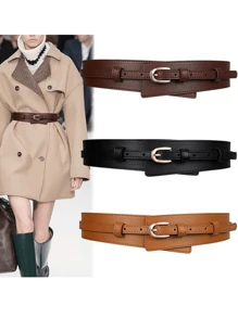 Simple Style Metal Buckle Belt For Coats And Dresses Two Usages Halloween Summer, School Fall, Autumn, Halloween - Brown - View 3
