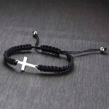 1pc Unisex Couple Bracelet Set, Handmade Braided Cross Bracelet And Lucky Rope Bracelet, Stainless Steel Material, Multi-Color Rope Design, Unique Style. This Accessory Is Suitable For Couples To Wear, Showcasing Personalized And Fashion.