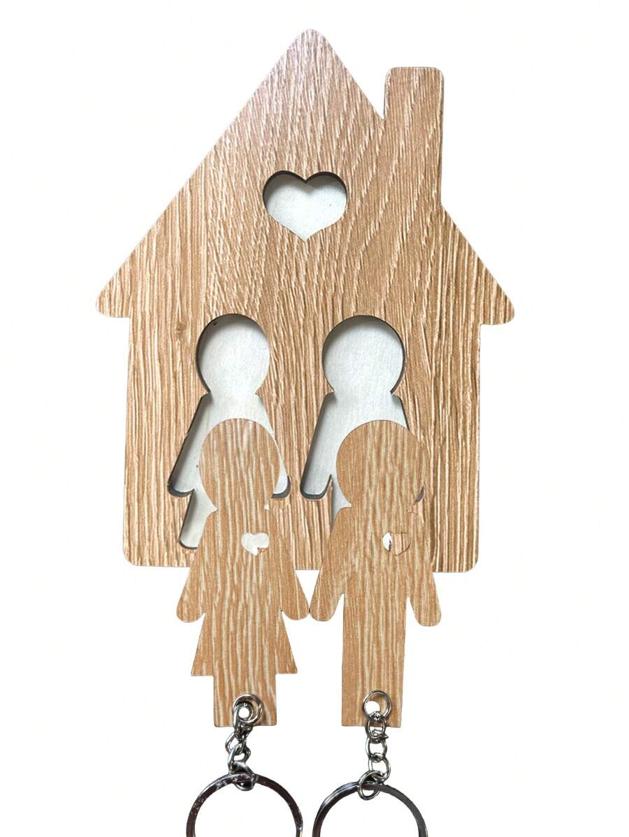 1set Wooden Couple Keychain Hanger, Couple Style, Creative Wooden Craft