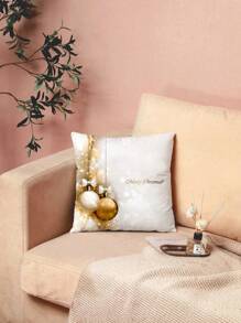 1 pièce Housse de coussin imprimé numérique de boule colorée de Noël pour chambre à coucher, salon, canapé, pépinière, bureau, table, chaise, décoration de maison, en tissu court en peluche, insert de coussin non inclus