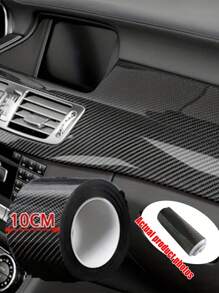 1PC Black Carbon Fiber Vinyl Wrap 10cm X 150cm - 6D Glossy Finish Universal Car Styling Film With High Flexibility | Car Accessories, Auto Exterior Styling, Car Wrap Vinyl, Carbon Fiber DIY, Vehicle Modification, Adhesive Car Film - Black - View 1